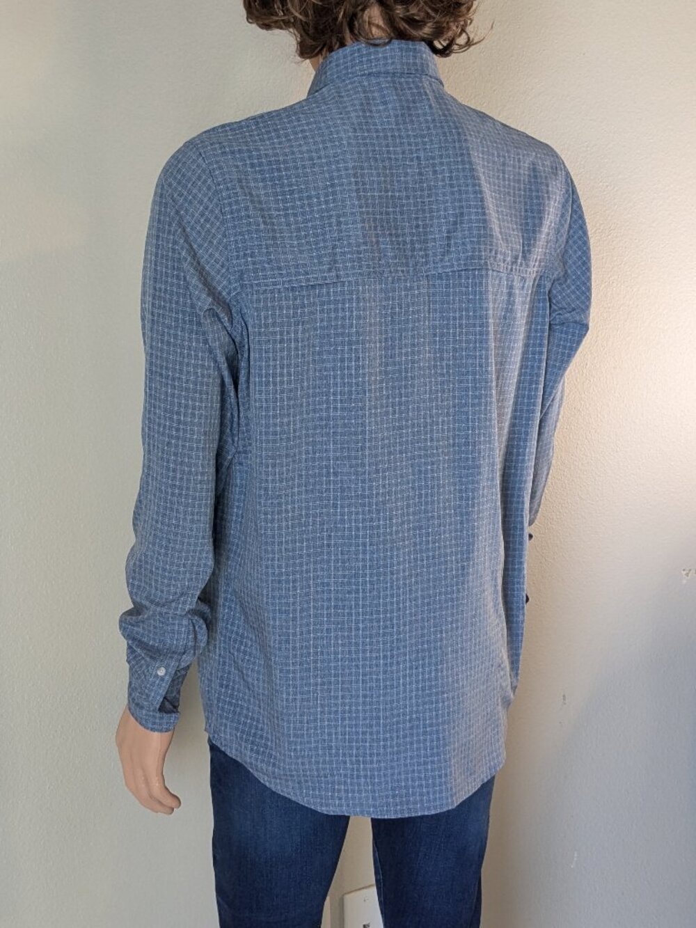 PrAna Shirt Men's Size ST Blue Gingham Garvan Button-up Vented Long Sleeve Shirt - Picture 7 of 15